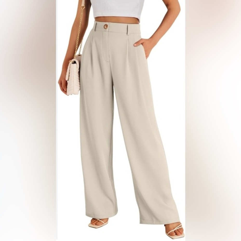 Cream Wide Leg High-Waisted Pants